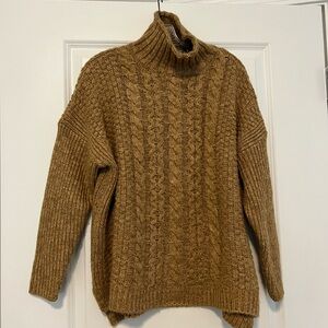 525 America Tan Cable Knit Turtleneck Sweater